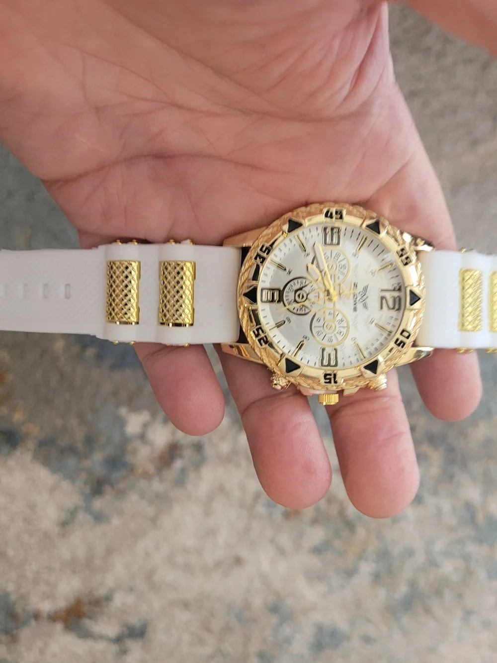 Zhowe Gold-Tone Chronograph Men’s Watch with White Strap
